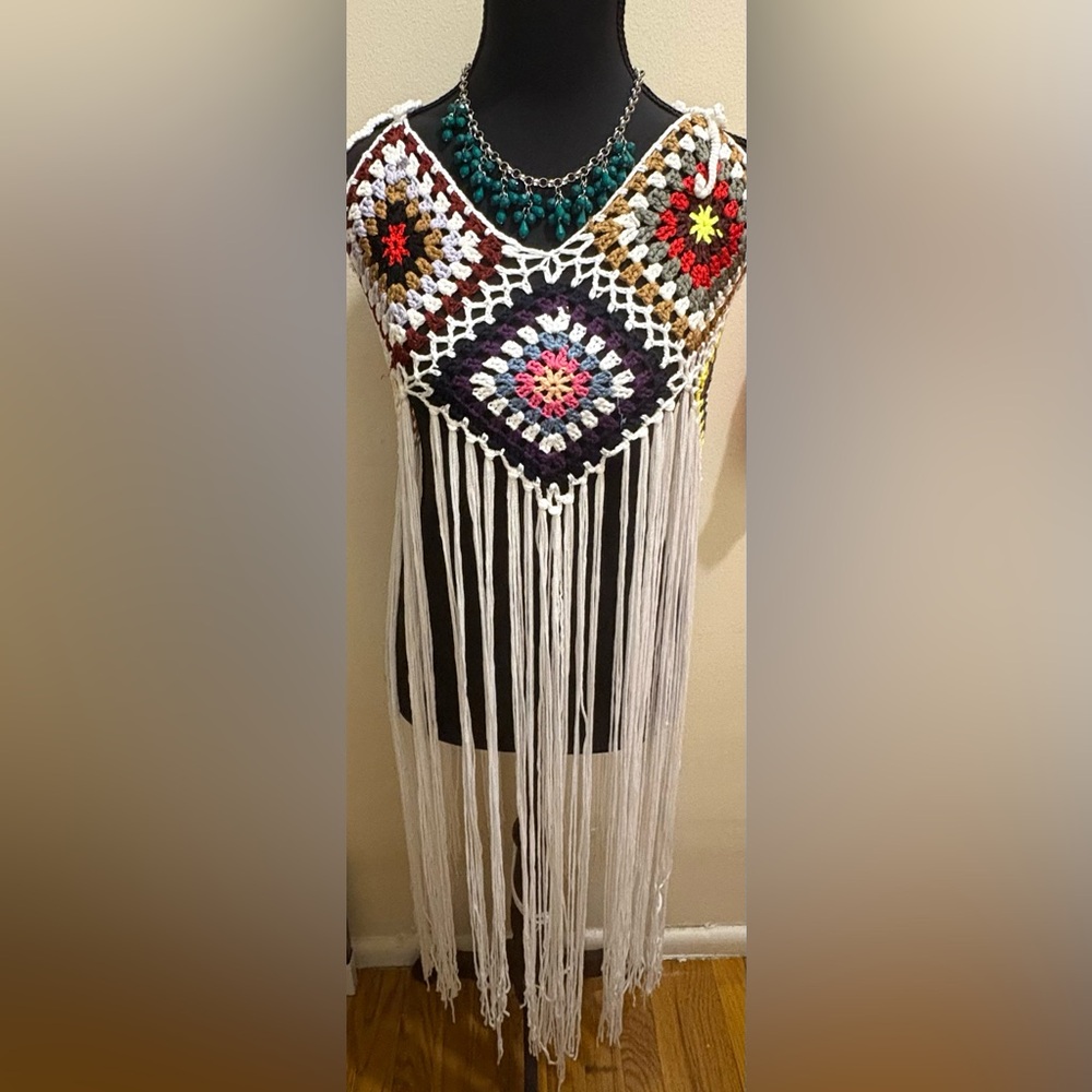Fashion Nova Multicolor Crochet Fringe Dress